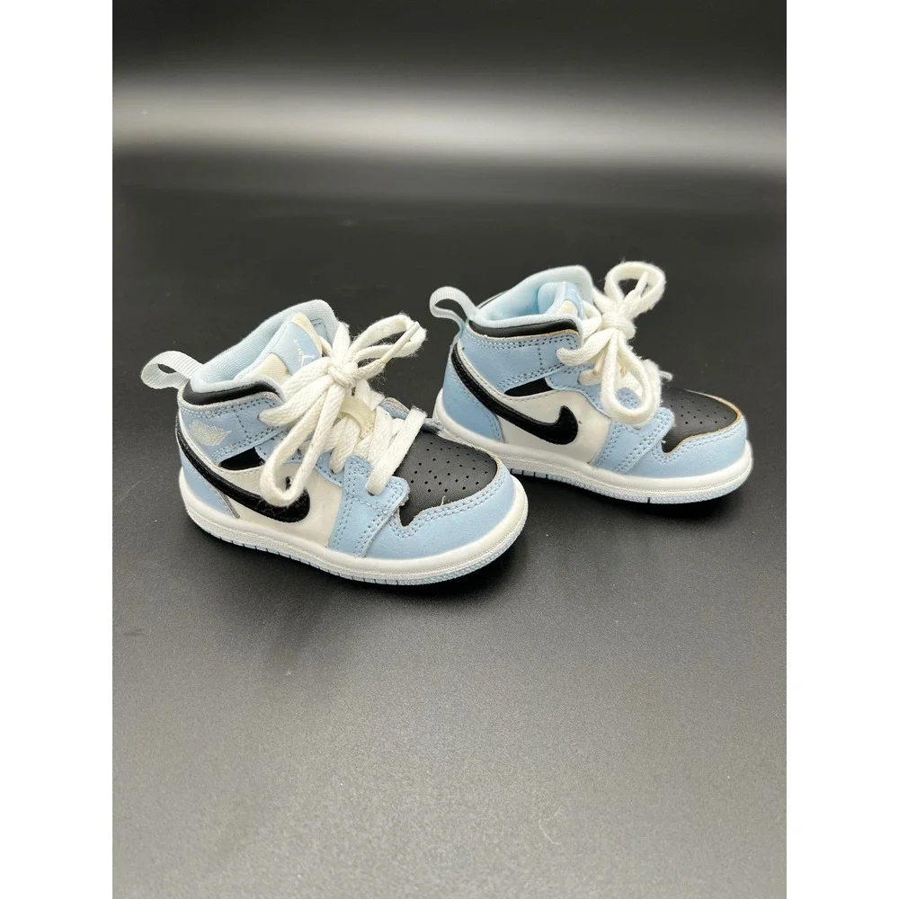 Jordan 1 Mid University Blue Black White Toddler Sneakers Size 5C BQ6472-102